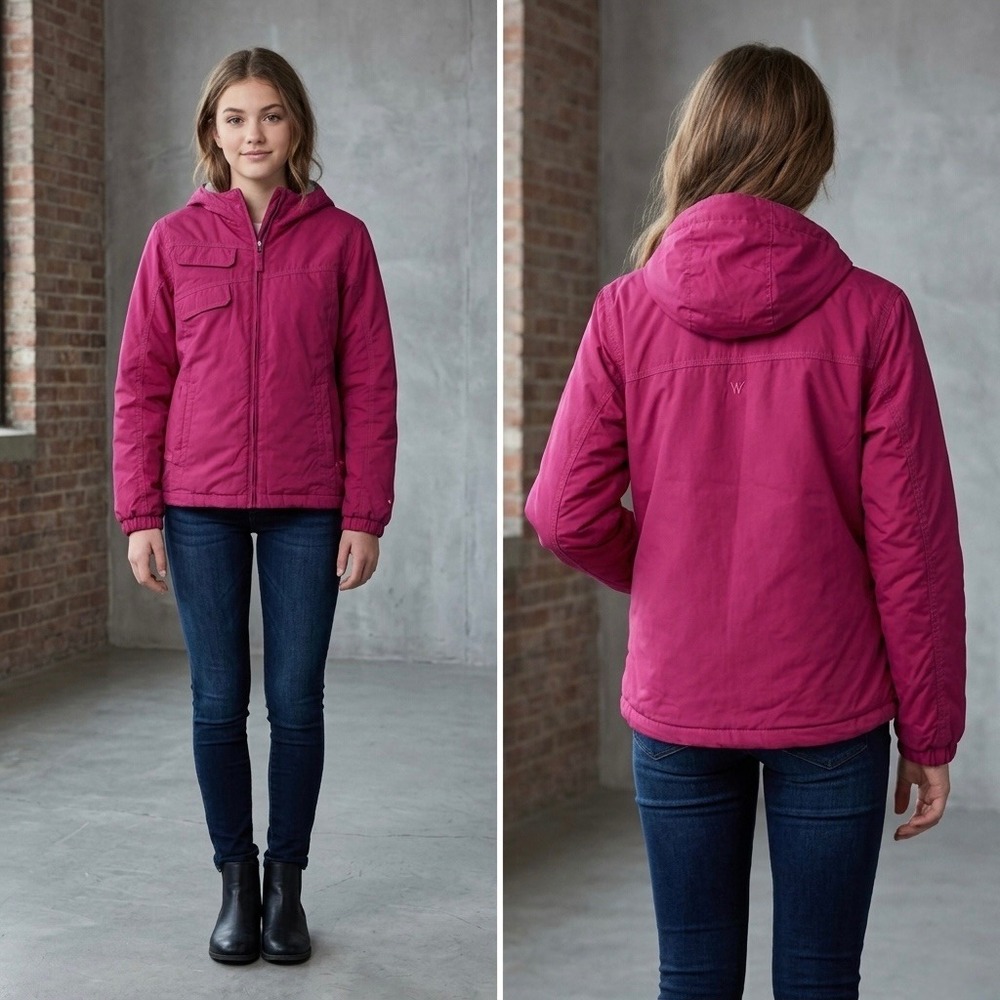 White Sierra Girls Large Magenta‎ Pink Hooded Insulated Jacket Full Zip Coat